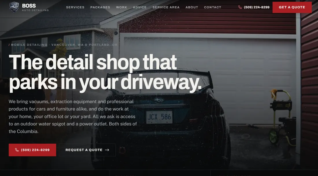 Screenshot of the Boss Auto Detailing website