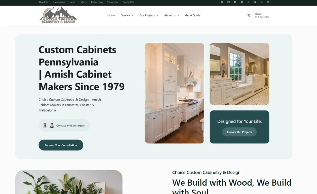 Screenshot of the Choice Custom Cabinetry website