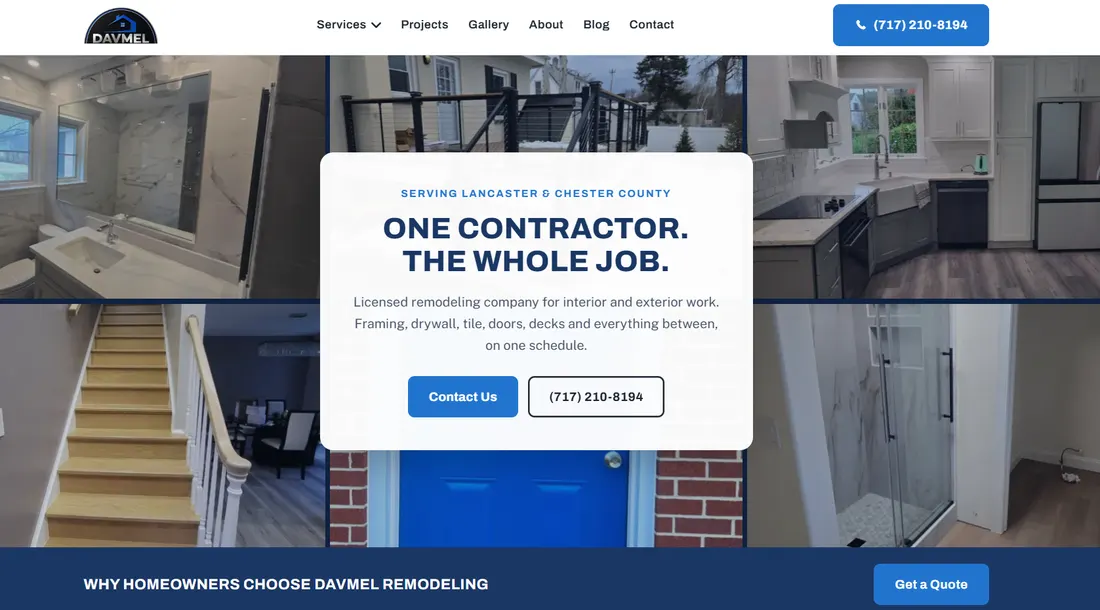 Screenshot of the Davmel Remodeling website