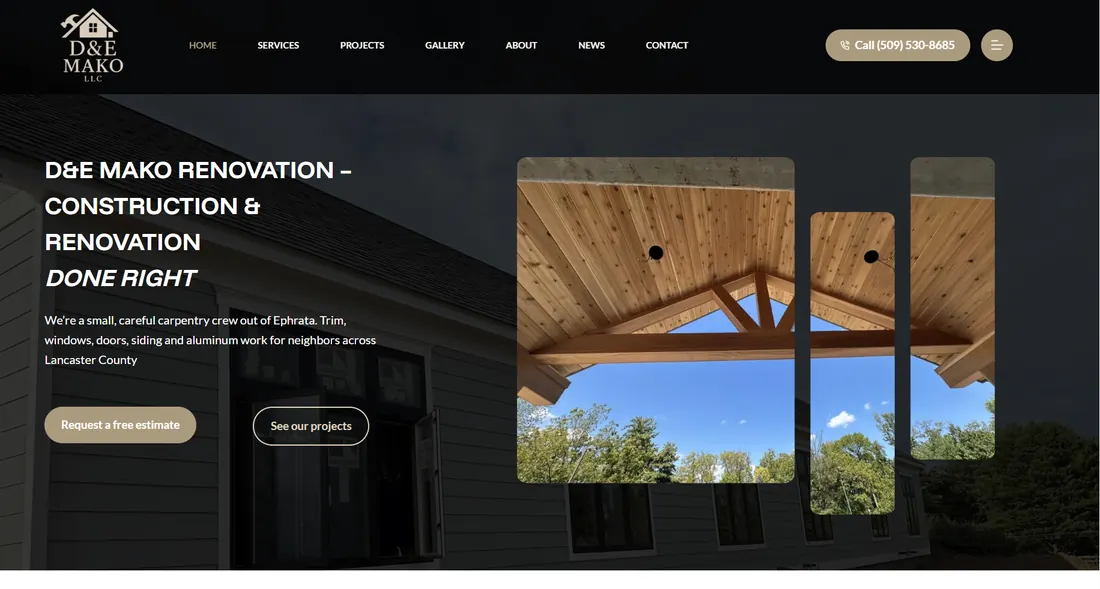 Screenshot of the D&E Mako Renovation website