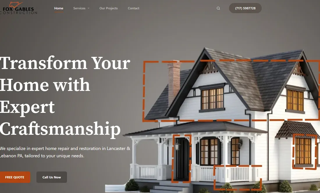 Screenshot of the Fox Gables Construction website